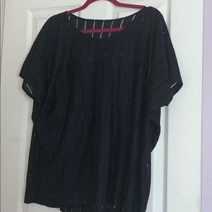 Black short sleeve striped sheer top
